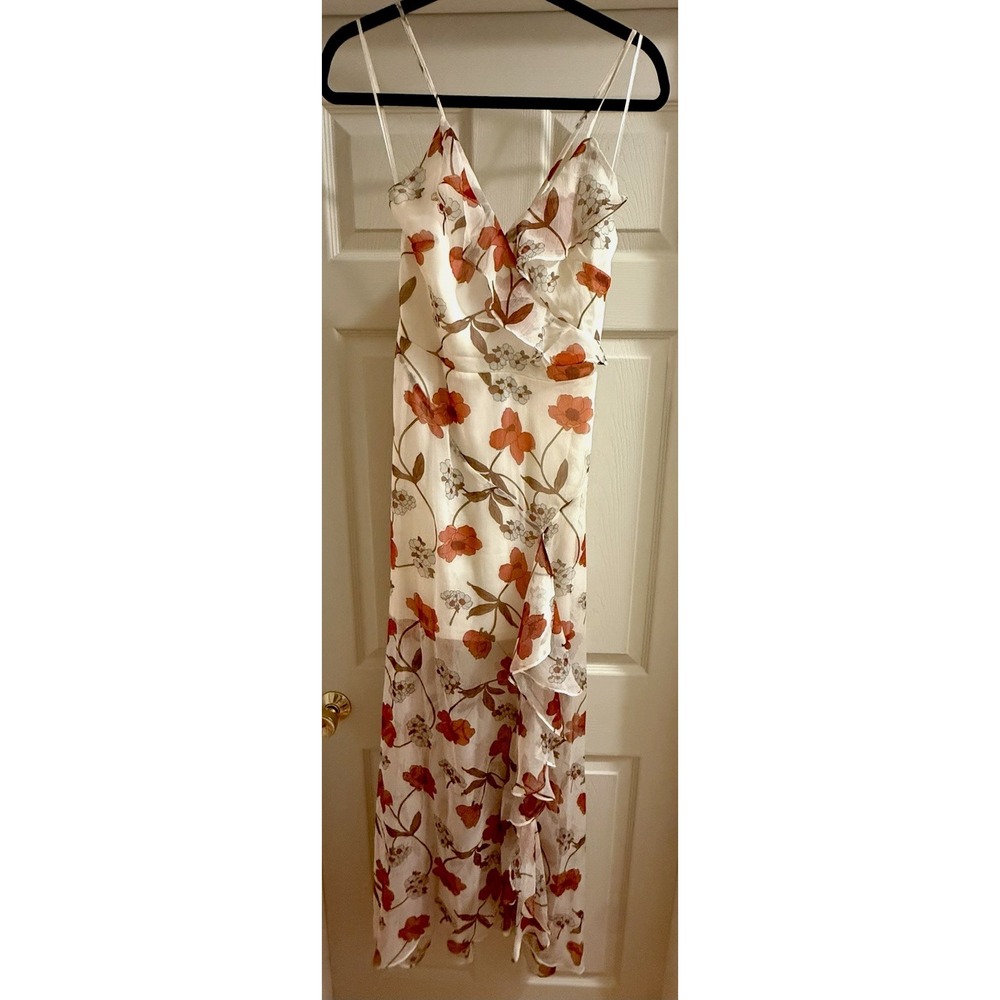 Hommage LA Floral Ruffle Maxi Sun Dress Adjustable Straps Women's Size Small GUC